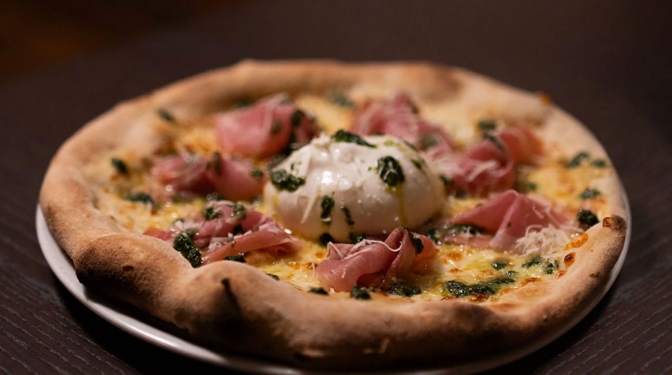 Pizza s burratou a prosciuttom